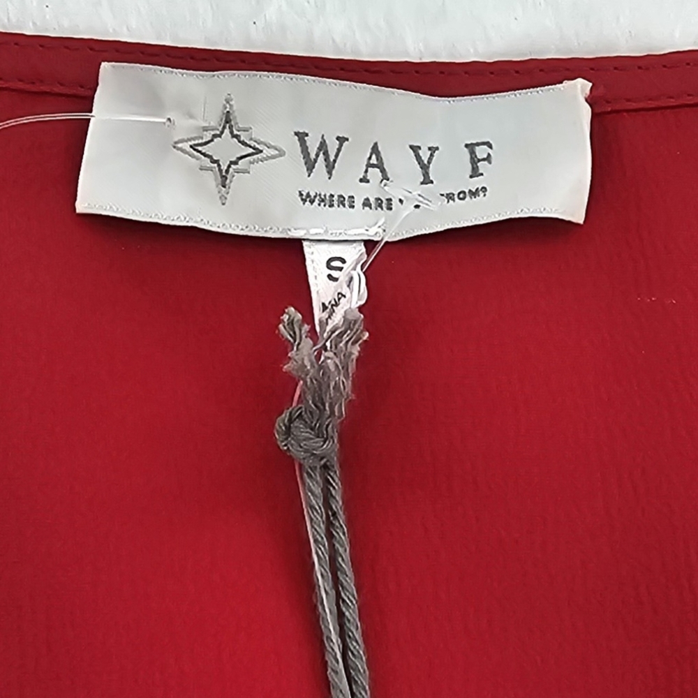 WAYF Red Long Sleeved Feather-Trim Cropped Satin V-Neck Top Womens Size Small - Picture 3 of 11